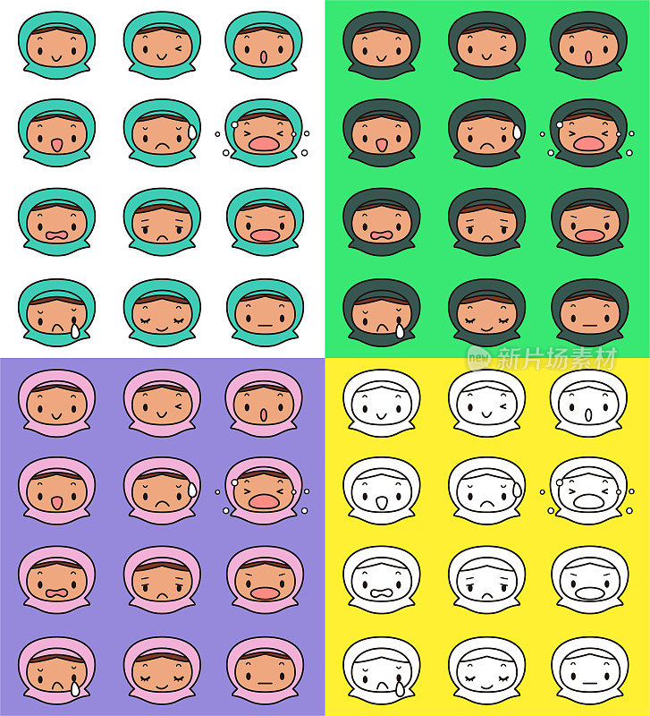 面部表情(Emoticons)收集可爱的小女孩戴头巾