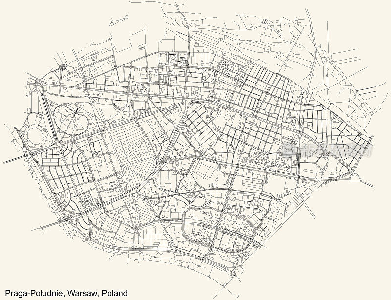 波兰华沙布拉加Południe区街道道路图