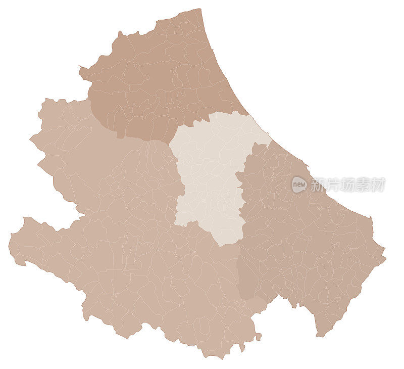 阿布鲁佐地图，按省、市划分。意大利