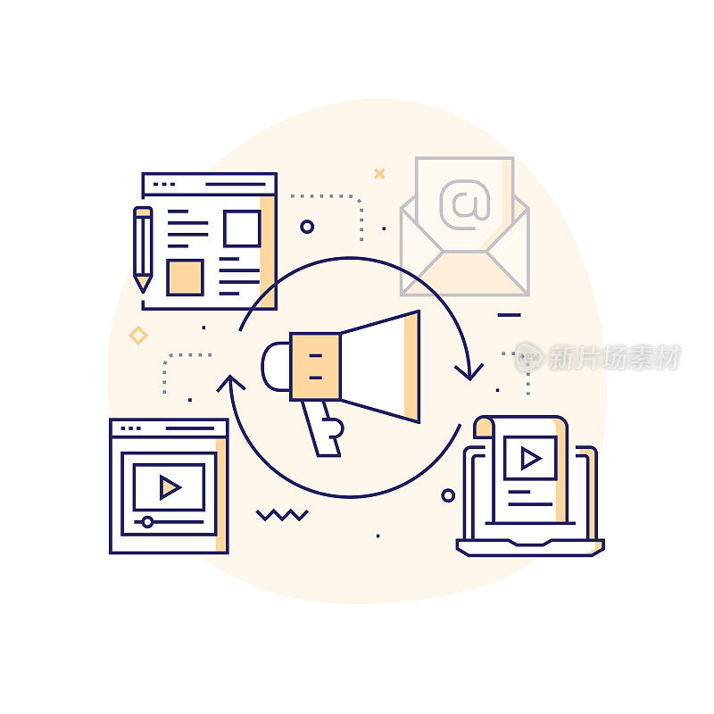 入站营销相关线路图标。向量符号说明。