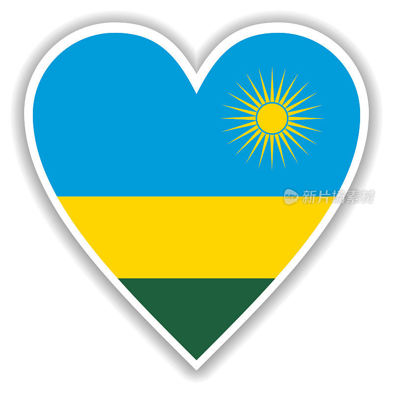 卢旺达的国旗在心中有阴影和白色的轮廓