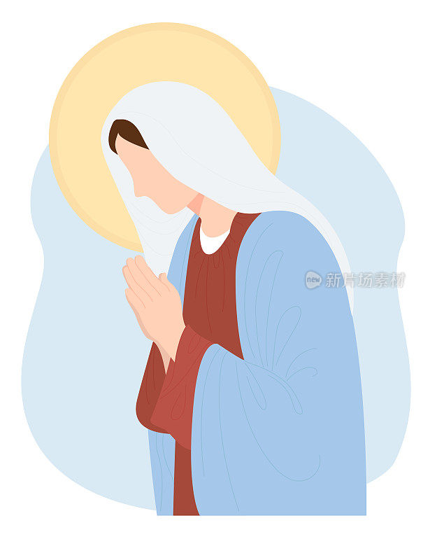 最神圣的狄奥托科，天堂的女王。圣母玛利亚，上帝之母，温柔地祈祷。矢量插图为基督教和天主教社区，设计，装饰的宗教节日