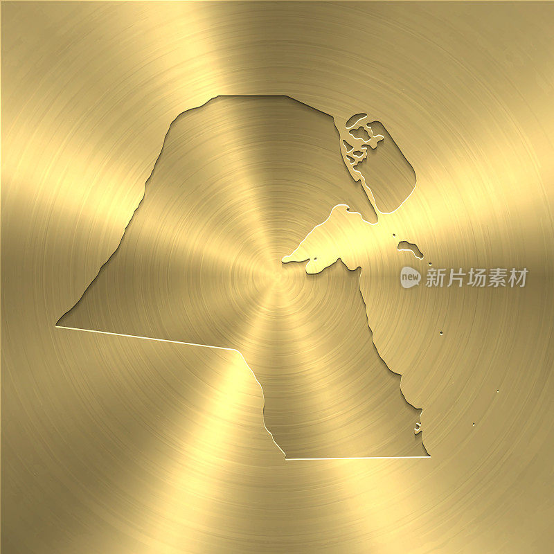 科威特地图上的黄金背景-圆形拉丝金属纹理