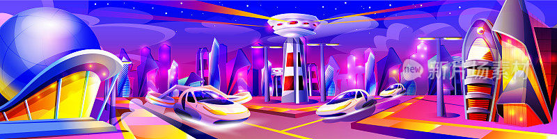 未来的夜城，会飞的汽车和未来的建筑