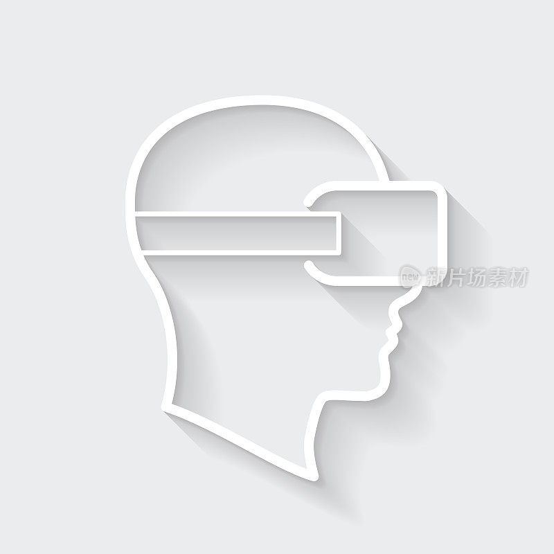 头戴VR虚拟现实头盔。图标与空白背景上的长阴影-平面设计