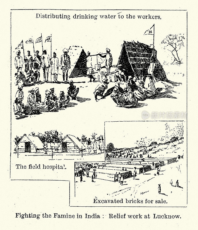 与印度的饥荒作斗争，1897年在勒克瑙的救济工作，1890年维多利亚时代，19世纪