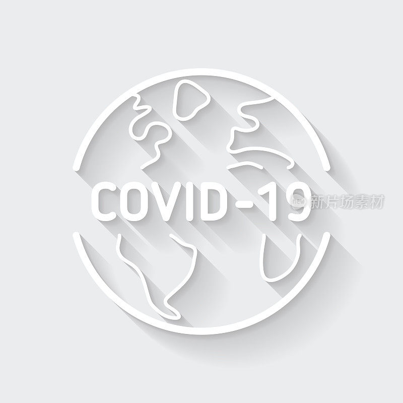 地球上COVID-19。图标与空白背景上的长阴影-平面设计