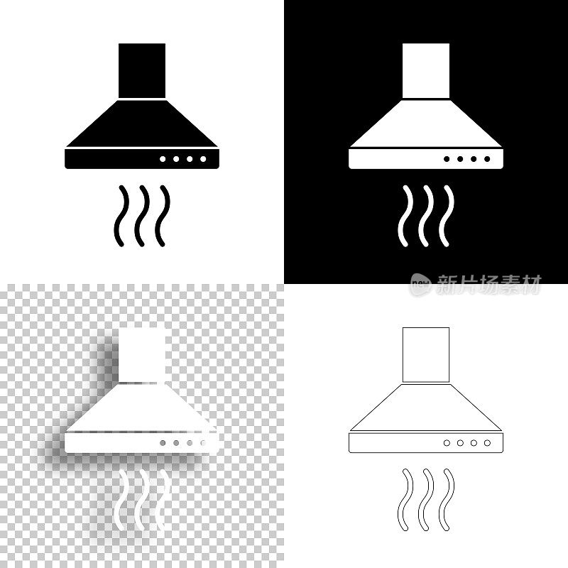 厨房罩。图标设计。空白，白色和黑色背景-线图标