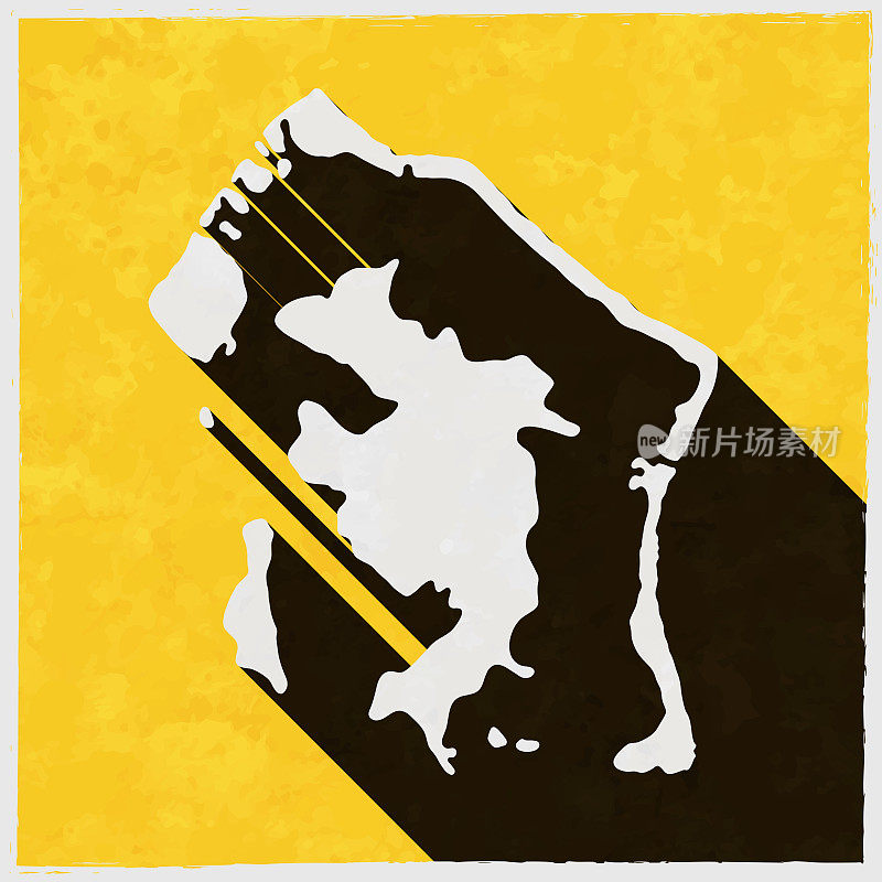 博拉博拉岛地图与纹理黄色背景上的长阴影