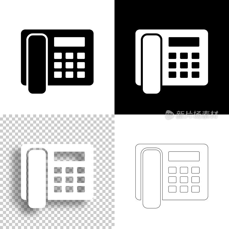 电话。图标设计。空白，白色和黑色背景-线图标