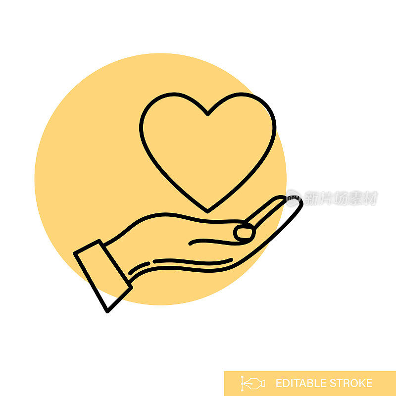 心之手-慈善和捐赠细线图标