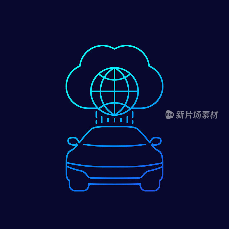 自动驾驶汽车，连接到云线性图标