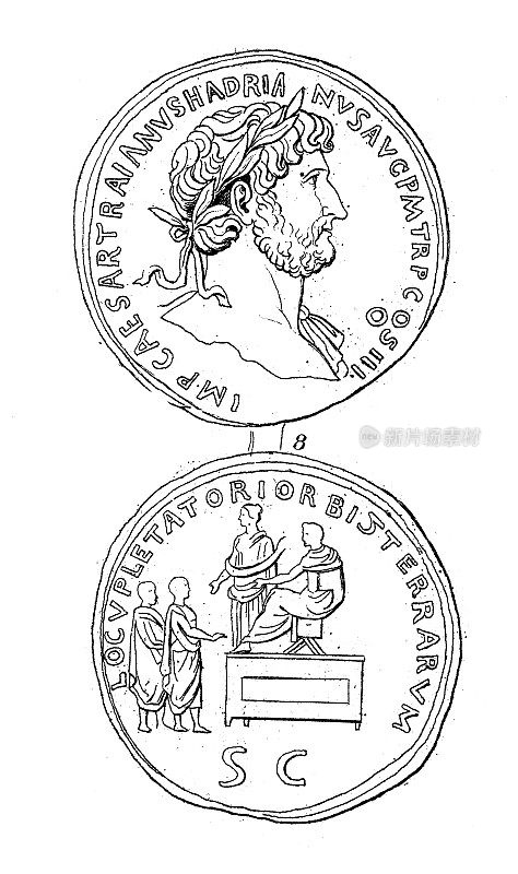 古董插图:罗马艺术，哈德良硬币