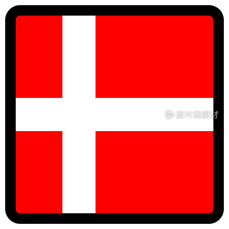 丹麦国旗呈方形，轮廓对比鲜明，社交媒体交流标志，爱国主义，网站语言切换按钮，图标。