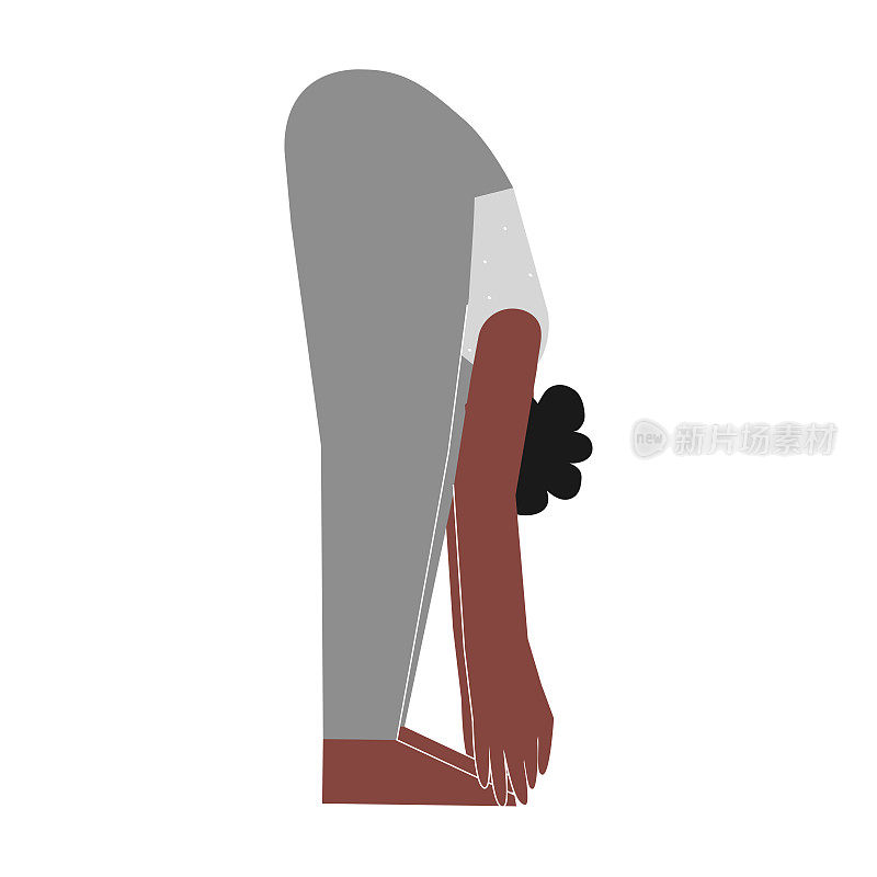 矢量孤立插图与扁平女性身体正面性格。运动的非洲裔美国妇女在瑜伽课上学习姿势。健身运动-大脚趾姿势