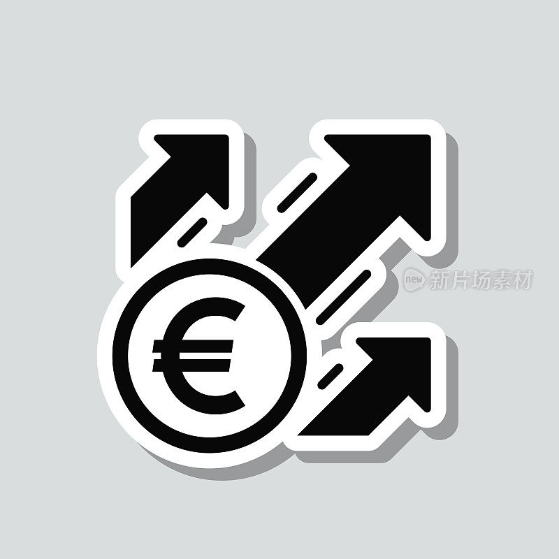 欧元增加。灰色背景上的图标贴纸