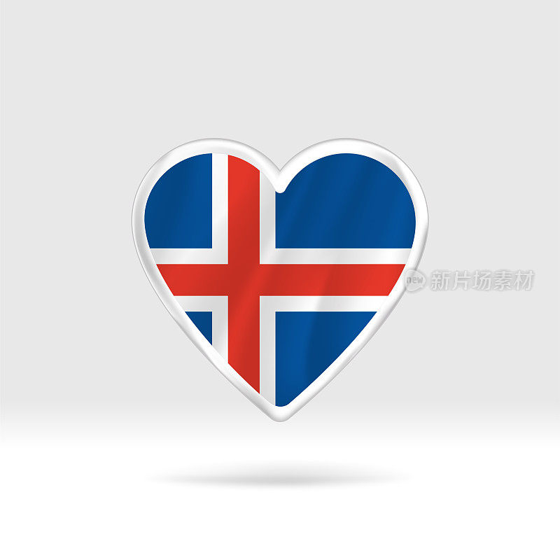 冰岛国旗上的心。银扣星和旗帜模板。