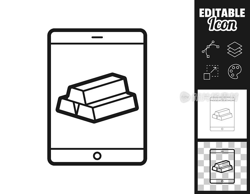 带有金条的平板电脑。图标设计。轻松地编辑
