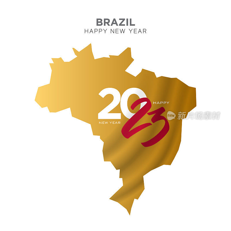 巴西地图新年概念设计。2023新年好概念广告，横幅，传单和传单。矢量插图。