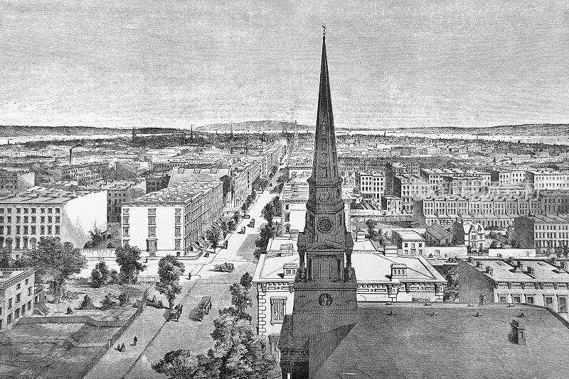 纽约第五大道，从37街的新砖教堂向南看，1859年