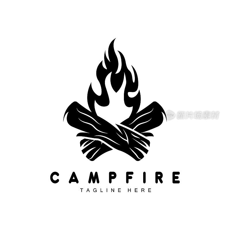 营火标志设计，露营矢量，木材火和森林设计