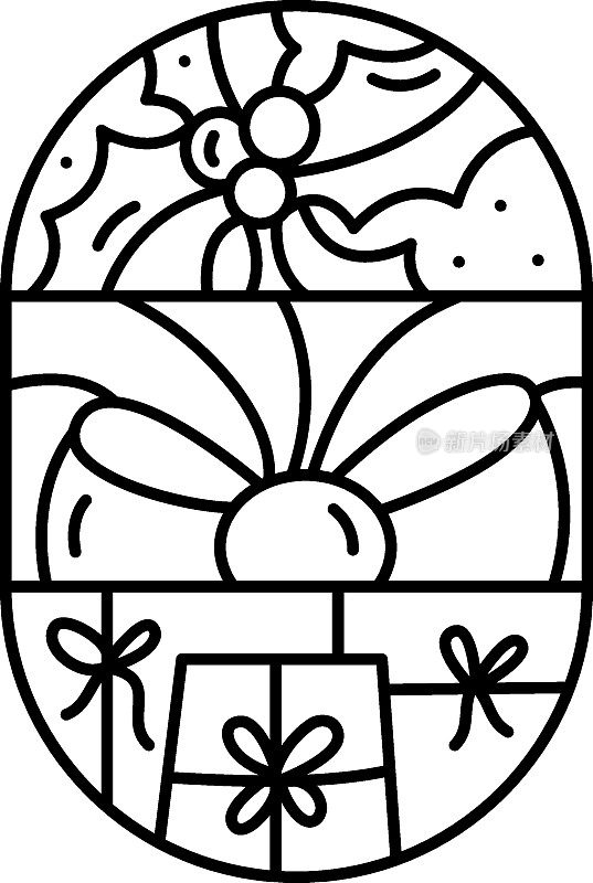 圣诞标志降临组成蝴蝶结，礼品盒和冬青浆果。手绘冬季矢量构造器在两个半圆框架和矩形贺卡