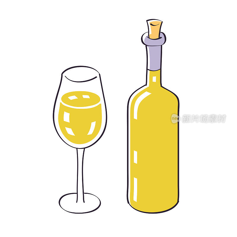 白葡萄酒杯和酒瓶