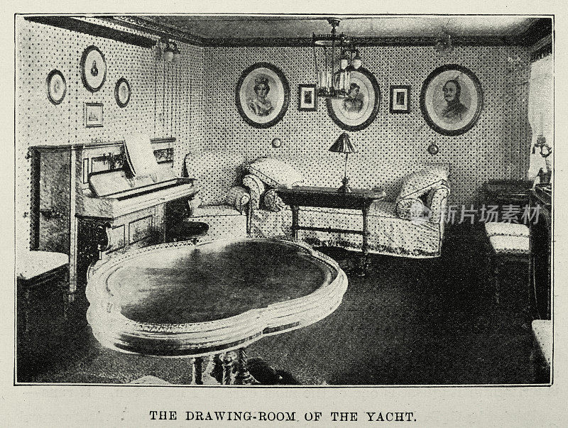 维多利亚和阿尔伯特号的客厅，1855年，皇家海军的一艘皇家游艇，1890年代