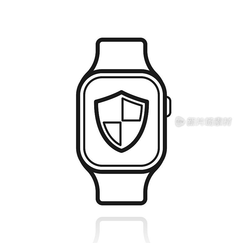 带防护罩的智能手表。白色背景上反射的图标