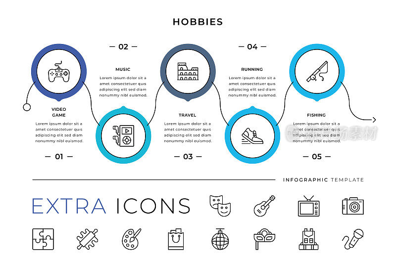 爱好线图标和信息图表模板