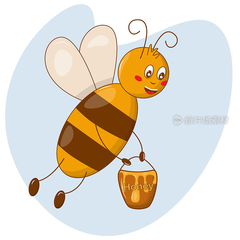 卡通蜜蜂带蜜，苍蝇，飞，黄，孩子