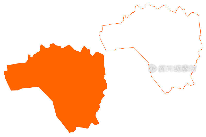费尔德霍芬市(荷兰王国，荷兰，北布拉班特或北布拉班特省)地图矢量插图，涂鸦素描地图