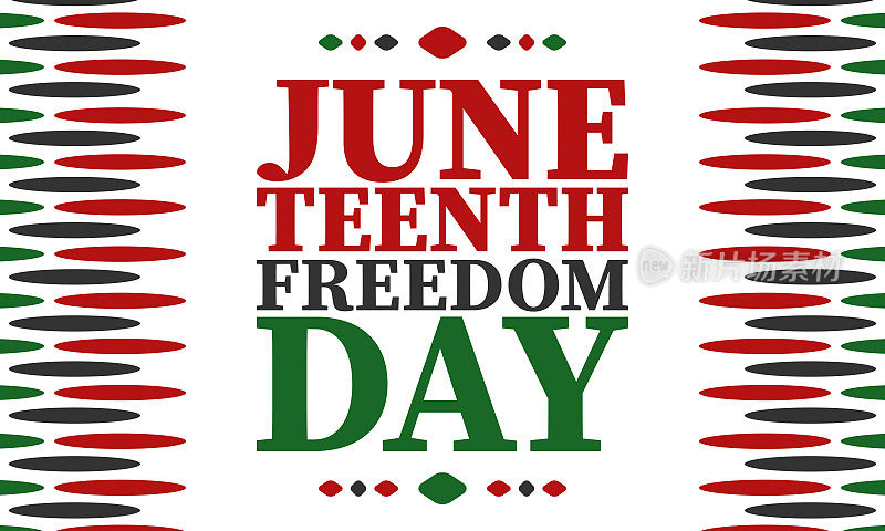 六月节。6月的自由和解放日。独立日。每年的非裔美国人节日，在6月19日庆祝。美国的历史和传统。矢量海报，插图和横幅