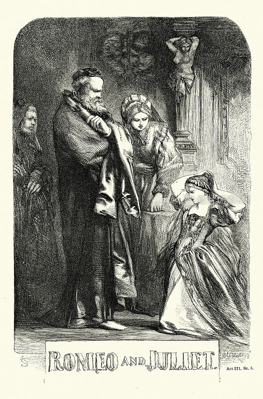 19世纪维多利亚时代，由约翰・吉尔伯特绘制的威廉・莎士比亚的《罗密欧与朱丽叶》中的场景