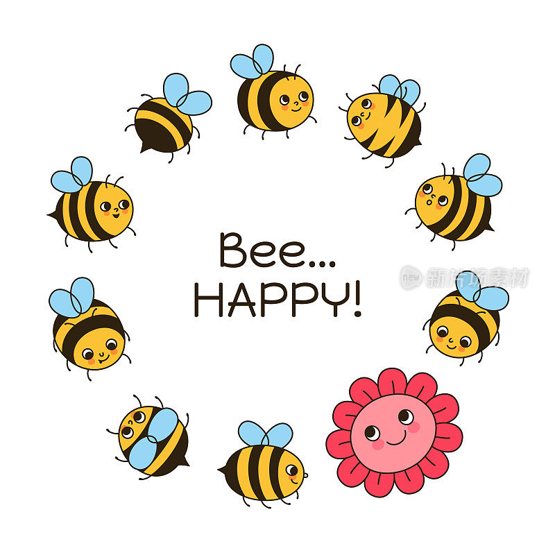 蜜蜂蜂蜜人物花复古卡通插图漫画蜜蜂人物滑稽脸卡