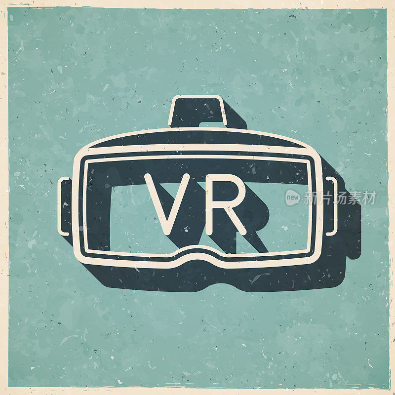 VR头显-虚拟现实。图标复古复古风格-旧纹理纸