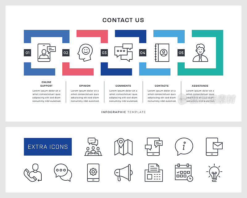 联系我们信息图表模板和线条图标