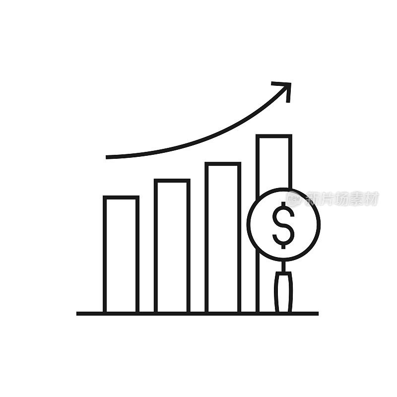 财务分析线图标矢量插图。图标设计的标志，移动应用程序，网站，用户界面，用户体验，标志，符号。