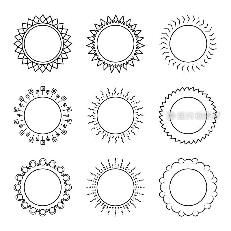 一套轮廓太阳图标。