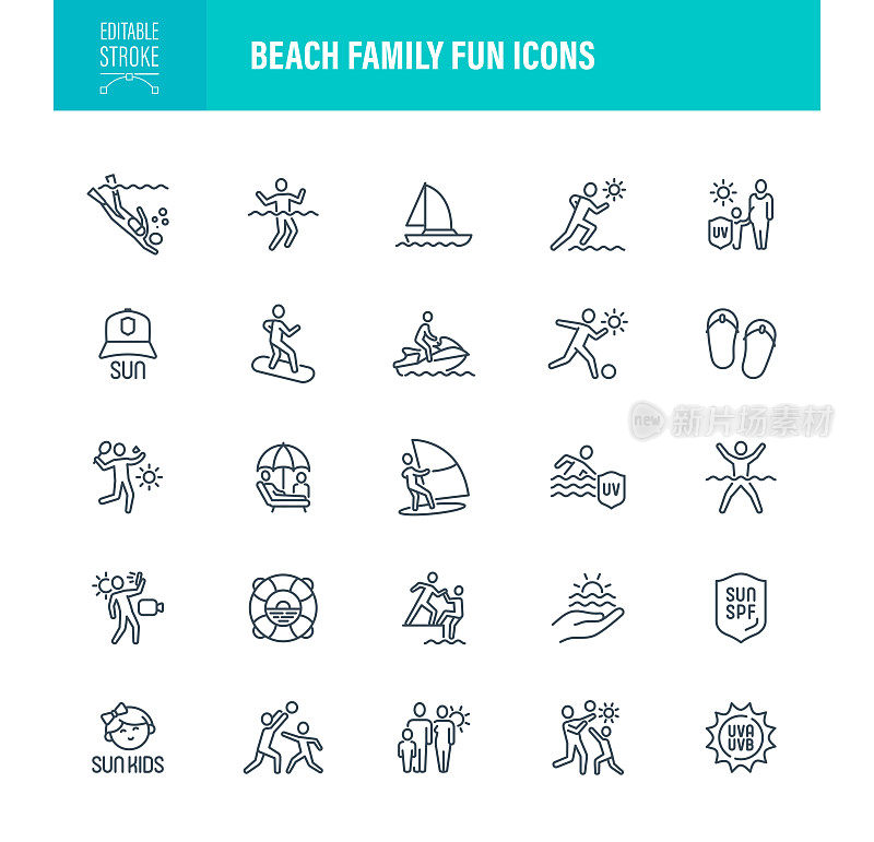 海滩家庭图标可编辑的笔画