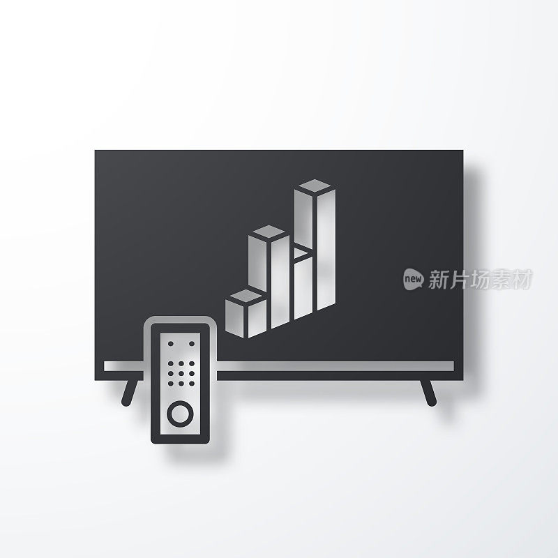 带有3D图表的电视。白色背景上的阴影图标