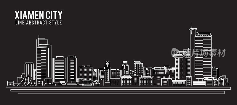 厦门市城市景观建筑线条艺术矢量插图设计
