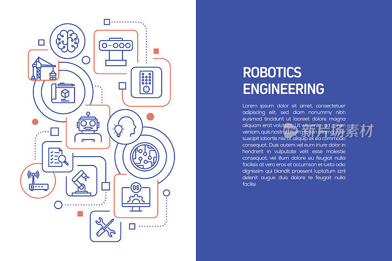 机器人工程概念，带图标的机器人工程矢量图