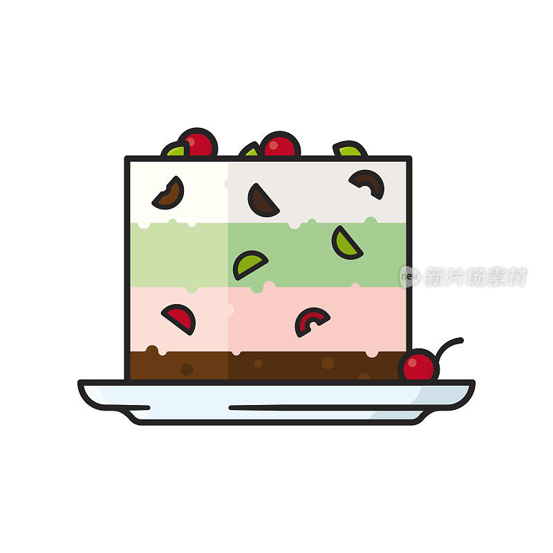 意大利冰淇淋蛋糕甜点孤立矢量插图