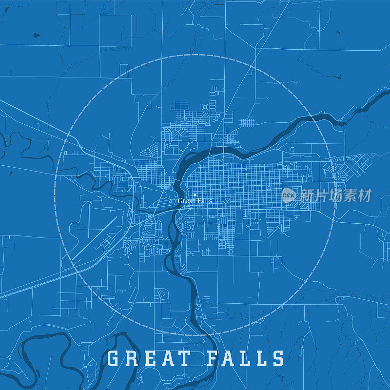 大瀑布MT城市矢量道路地图蓝色文本