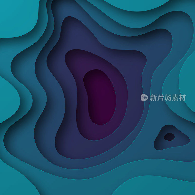 剪纸背景-蓝色抽象波浪形状-时尚的3D设计