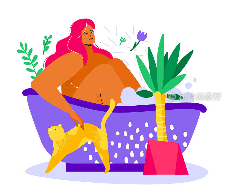 洗澡-彩色平面设计风格插图
