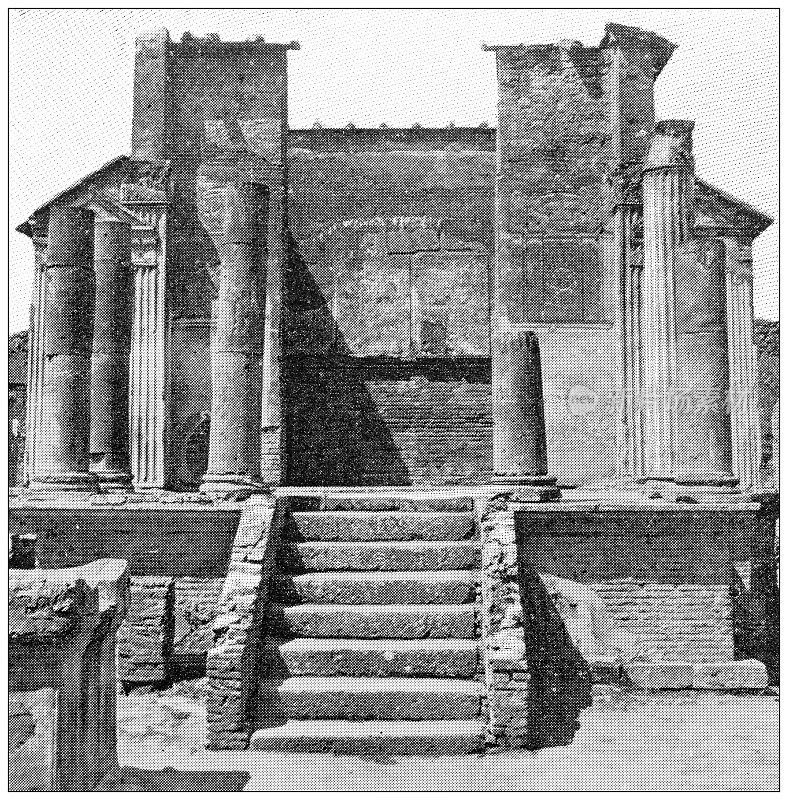 那不勒斯和坎帕尼亚的古董旅行照片:庞贝，伊希斯神庙