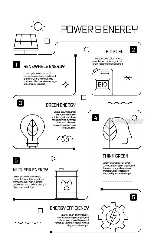 动力和能源相关矢量横幅设计概念，现代线条风格与图标