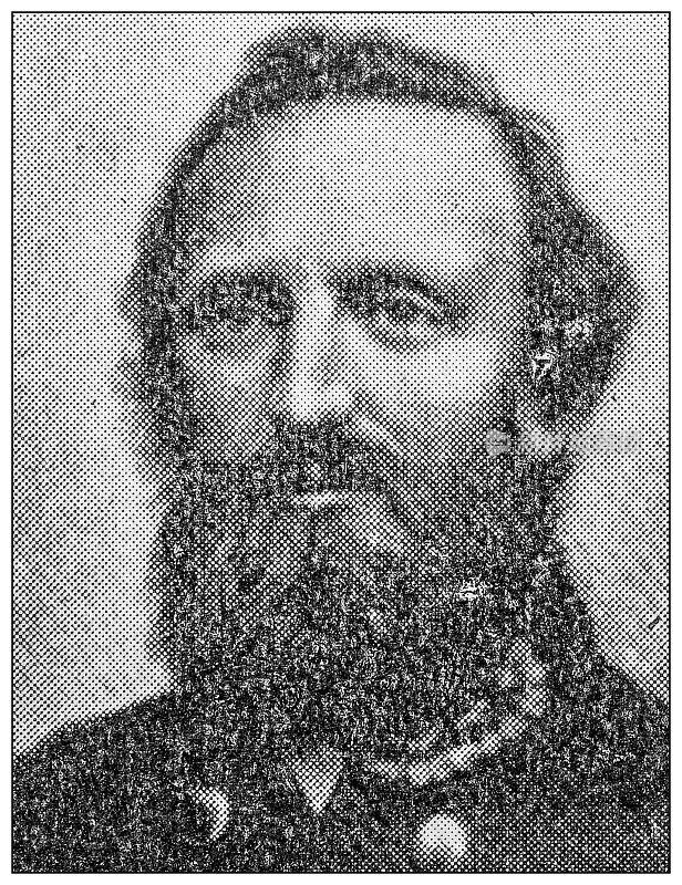 著名人物的古董肖像:托马斯・乔纳森・杰克逊,石墙